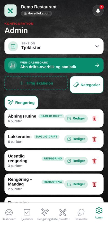 Admin – checklists