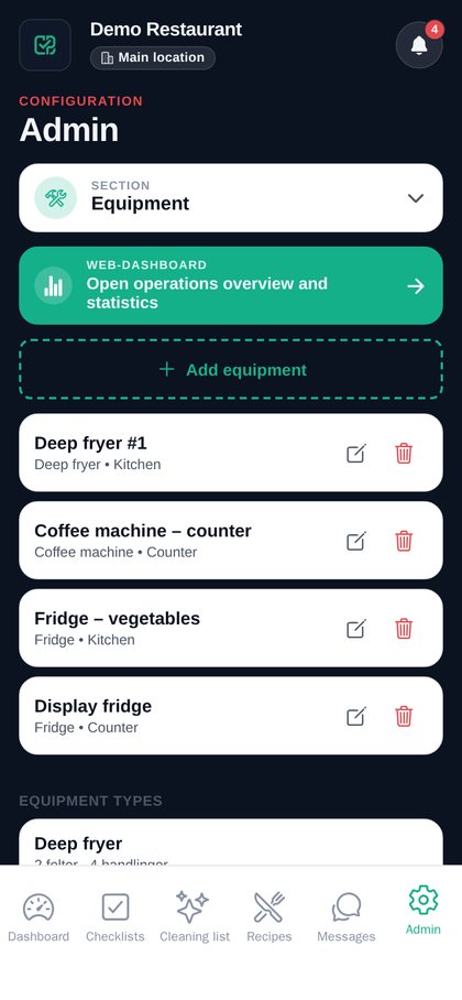Equipment list with status colours