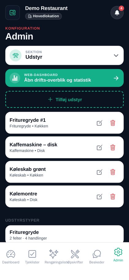 Udstyrsliste med statusfarver