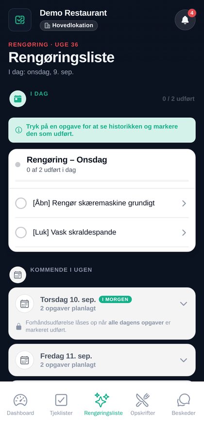 Rengøringsplan pr. ugedag
