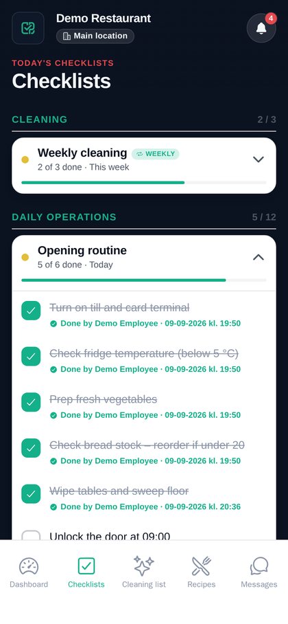 Checklist with ticked items and timestamps