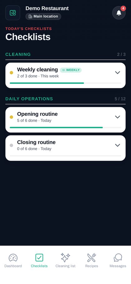 Checklists in the app