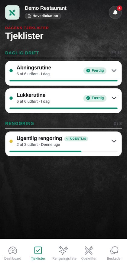 Checklists in the app